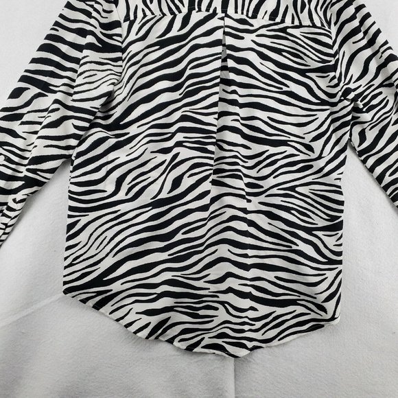 TIME AND TRU Shirt Women's Long Roll-Tab Sleeves Zebra Pattern White Black 2XL - Picture 9 of 12